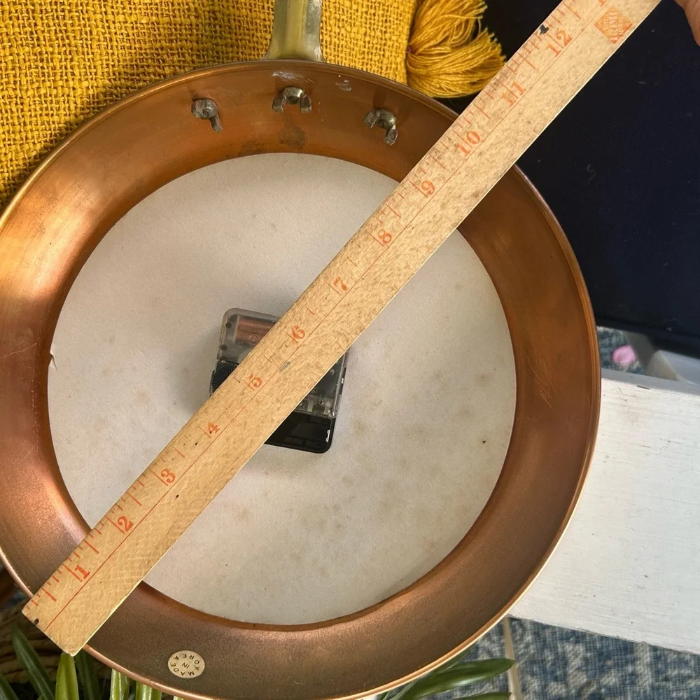 Vintage Copper Frying Pan Wall Clock with Brass Handle
